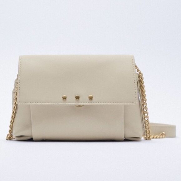 ZARA Leather Pocket Cream Mini Chain Crossbody Bag - Picture 1 of 8